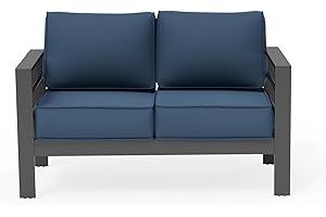 UDPATIO Outdoor Loveseat Aluminum Outdoor Furniture Sofa, Patio Seating Loveseat with 5" Thick Cushion and Waterproof Cover