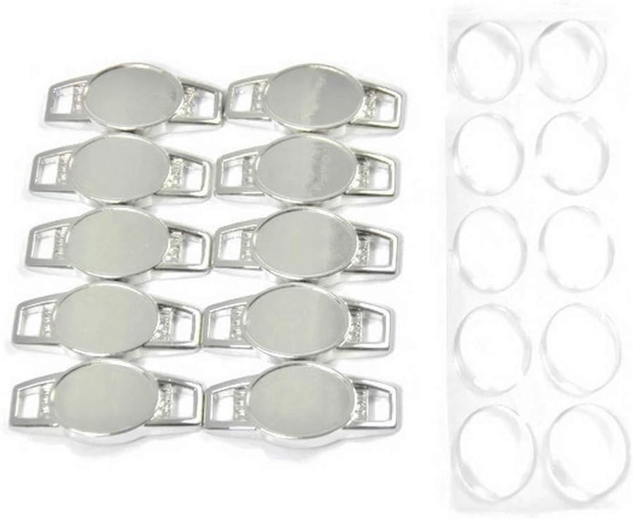 10x Shoe Lace Charm Metal 12x16 mm with 10x Epoxy Stickers for Paracord, Leather and Much More