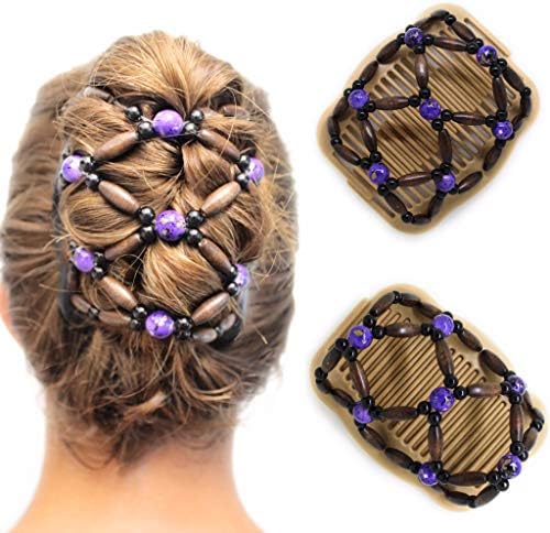 Fancy Combs Thick Hair Clip Bun Holder - Hair Accessories for Women Combs Clips - Natural Wooden Beaded Double Magic Hair Combs – Instant Bun Maker, Easy Updo, French Twist Holder, Combs Interlock under Your Hair, Secure Hold All Day.