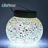 LiteFuze Mosaic Glass Rechargeable Solar Lamp Outdoor Garden Light - White