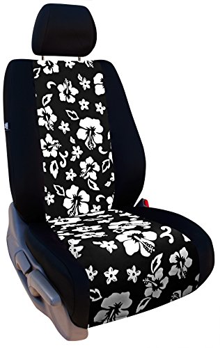 ShearComfort Custom Hawaiian Seat Covers for Jeep Cherokee (2014-2018) REAR SEAT: Black w/Black Floral for 60/40 Split Back and Bottom w/Pullout Arm and 3 Adjustable Headrests and Seat Mount.
