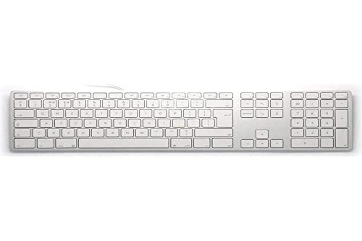 Matias FK318S-UK Aluminium Advanced USB Keyboard for Apple Mac OS | QWERTY | UK Layout | with Responsive Flat Keys and Additional Numeric Keypad | Silver/White