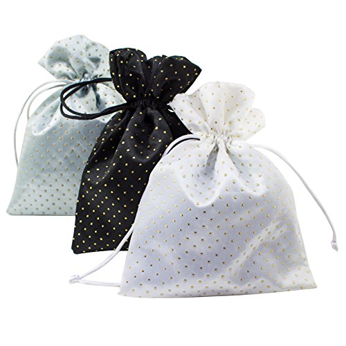 Travel On-The-Go Makeup, Cosmetic and Jewelry Storage Pouch Organizer - 3 Pack of Assorted Colors (Black, White, Silver)