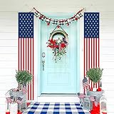 ORIENTAL CHERRY Patriotic Decorations for Labor Day-4th of July Decor-Hanging American Flag Banners Stars and Stripes Porch Sign-Fourth of July Party Supplies Indoor Outdoor-Red White Blue (2 Pcs)