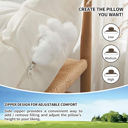 Lofe Buckwheat Hull Pillow for Sleeping with Organic Cotton Cover, Adjustable Loft of Premium Fiber Layer, Queen Size(20x28), Breathable for Cool Sleep, Cervical Support for Back and Side Sleepers - Thumbnail 3