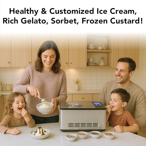Whynter Ice Cream Maker Machine Automatic 2.1 Qt. with Built-In Compressor, LCD Digital Display & Timer, No Pre-Freezing, ICM-200LS, Stainless Steel