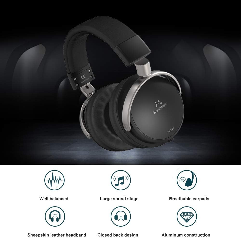 Soundmagic HP1000 Wired Closed Back Over Ear Audiophile Headphones HiFi Stereo Professional Premium Headset Noise Isolating Super Clear wide Soundstage for Musician with detachable Cable Black - Image 3