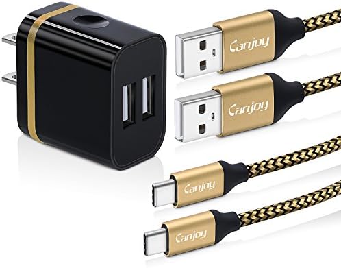 USB Wall Charger, Canjoy Dual Port USB Plug Power Adapter with 6ft USB Type C Cable for Sumsung Galaxy Note 8 S8 Plus, LG G6 V20, Nexus 6P 5X, Google Pixel, Motorola USB-C devices