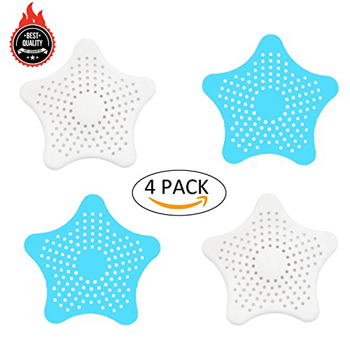 Awekris Shower Drain Hair Catcher, Hair Stopper for Bathroom Bathtub and Kitchen, Rubber Sink Strainer,White & Blue Starfish Shaped (4 Pack) - Thumbnail 7