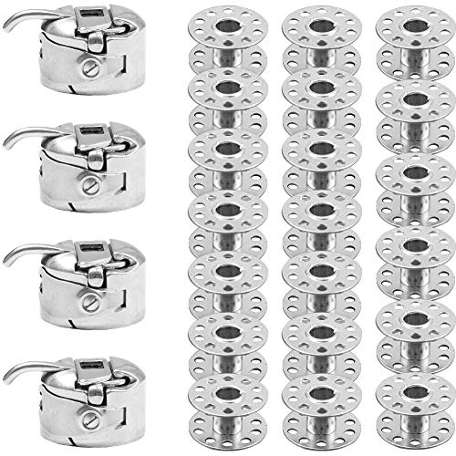 4 Pieces Sewing Machine Bobbin Case with 20 Pieces Sewing Bobbins for Front Loading 15 Class Machines