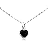 Black Heart Necklace, Tiny and Dainty Sterling Silver Black Onyx Heart Necklace for Women, Black Onyx Pendant Necklace, Layer