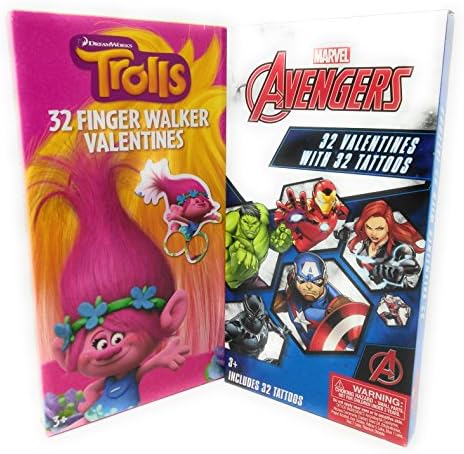 Happy Valentine's Day 32 Cards Trolls and Marvel Avengers