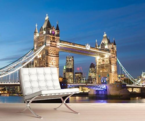 StickersWall Stunning London Tower Bridge lights Scenery View Wall Mural Photo Wallpaper Picture Self Adhesive (342cm(W) x 242cm(H)) 1044