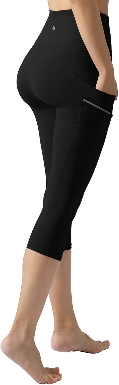 ODODOS Women's High Waisted 21" Inseam Dual Pockets Workout Capris, Yoga Running Gym Athletic Capris Leggings: Clothing