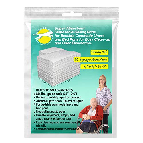 Super Absorbent Disposable Gelling Pads for Bedside Commode Liners and Bed Pans for Easy Clean-up and Order Elimination. Can be Used for Urine Bag Absorption. Liquids solidify in Seconds!