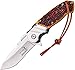Elk Ridge - Outdoors Spring Assisted Folding Knife, 4.75-in Closed, 3.5-in Stainless Steel Blade, Brown Wood Handle, Black Bolster, Leather Lanyard, Pocket Clip - Hunting, Camping, Survival, EDC - ER-A003I