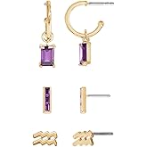 Amazon Essentials Yellow Gold Plated Brass Birthstone Stud and Hoop Set Earrings