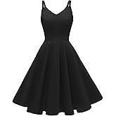 GOOBGS Women's 1950s Retro Vintage Spaghetti Strap Cocktail Swing Dresses with Pockets