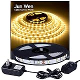 Flexible LED Strip Light Kit 3000K Warm White 16.4ft/5M 300 Units LED Tape SMD 2835 LEDs Non-waterproof Dimmable LED Rope Lighting with 2A UL Listed Power Supply for Kitchen Car Bar Clubs
