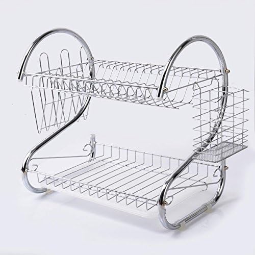 2 Tiers Kitchen Dish Cup Drying Rack Holder Organizer Drainer Dryer Tray Cutlery