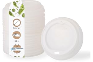 BIOZOYG Coffee Cup Lids 50 Pack White - 3.5 in Dome Lids for 10 oz, 12 oz, 16 oz Coffee Cups - Bioplastic Hot Lid