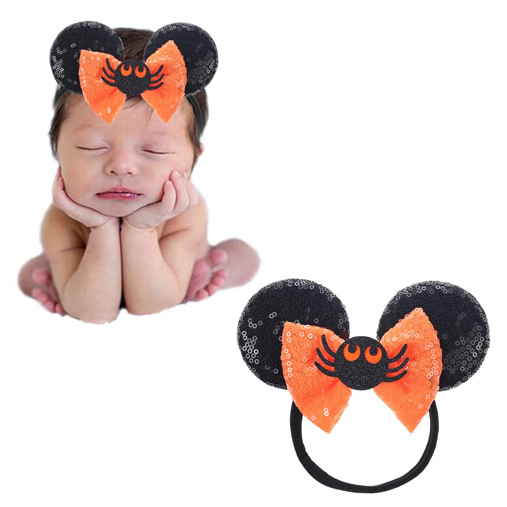 Photo 1 of JIAHANG Halloween Mouse Ear Hair Bow Headband,Orange Soft Elastic Hair Band for Baby Girls Newborn Infant Toddlers Kids Party Supplie