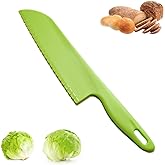 jawbush Professional Lettuce Knife, 11" Serrated Salad Cutter for Veggies, Fruit, Bread, Cake, Salad, Plastic Kitchen Nylon Knife for Cooking and Cutting to Prevent Turning Brown, Green