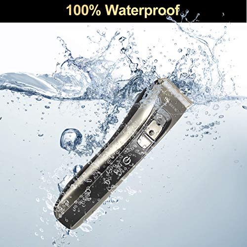 Aiemok Cortapelos Profesional, Ultra silenciosa Recortadora de Barba y Pelo, Recargable Máquina Cortar Pelo Cuchilla Titanio Cortapelos Hombre con 4 Ajustes de Longitud, Pantalla LCD, Traje Familiar