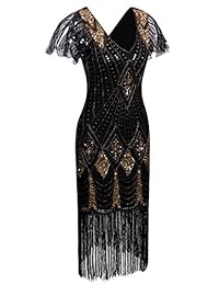 Vijiv - Vestido de mujer de los años 20, con lentejuelas y flecos, con mangas