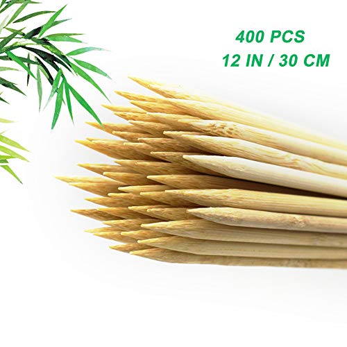 TKDY Bamboo Skewers, 12 inches 400 Pcs Natural BBQ Skewers for Outdoor Grilling Marshmallows, Chocolate Fountain, Appetizer, Fruit, Corn.