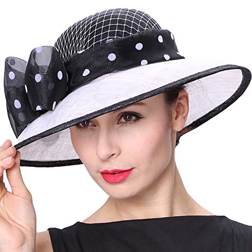 Koola's hats Lady White Black 3 Layers Sinamay Wedding Hats Sun Hat Ascot Race Derby Hat