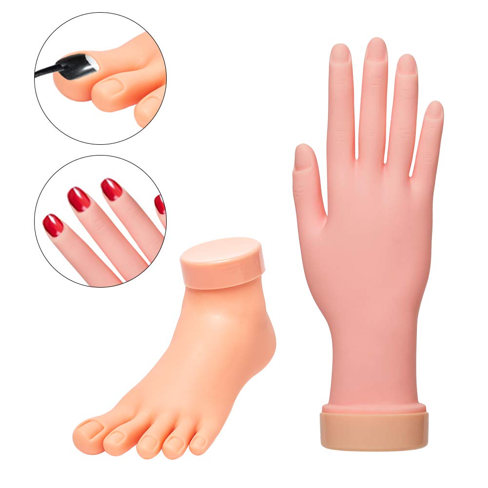 Nail Training Practice Hand for Acrylic Nails, Practice Fake Left Foot Flexible Movable Bendable Mannequin Hand, Fake Hand And Foot Manicure Practice Tool(Left foot+right hand) : Beauty