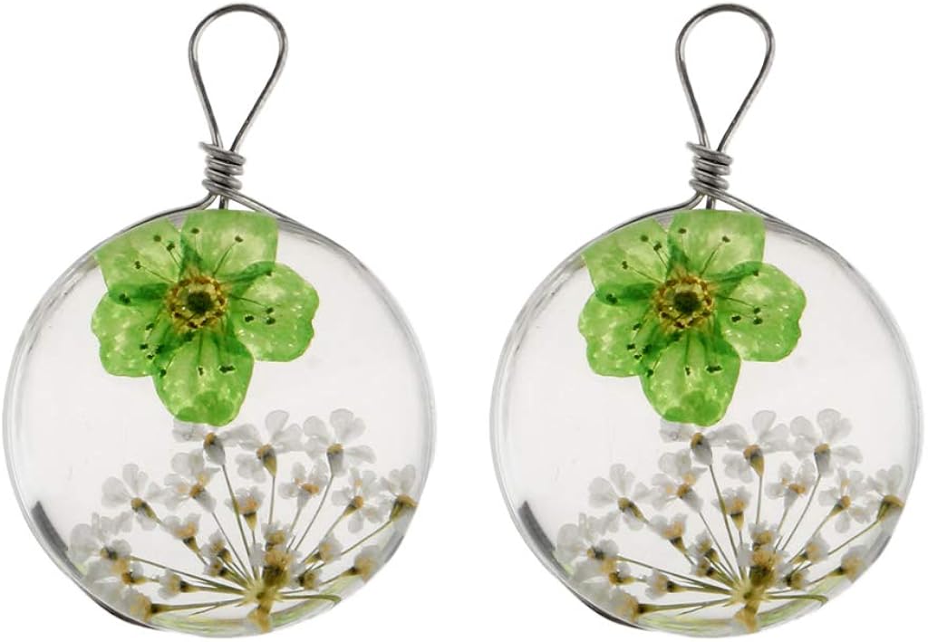 2pcs Round Resin Jar Dried Flowers Pendants Jewlery DIY 20mm Dangle