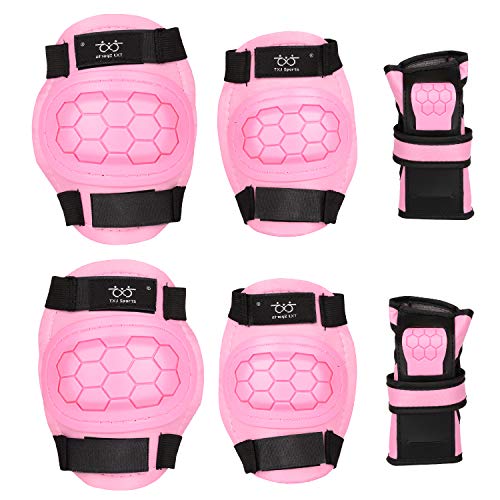 Boruizhen Child Kids 3 in 1 Skateboard Protective Gear Set Knee Pads Elbow Pads Wrist Guards for Cycling,Skating,Scooter,Inline Rollerblading,BMX,Rock Climbing Sports (Pink, Medium) - Thumbnail 7