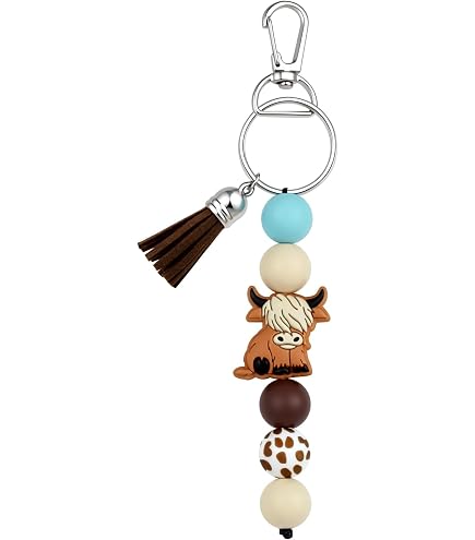 Amazon.com: Mikovivi Highland Cow Keychain with Beads & Tassel