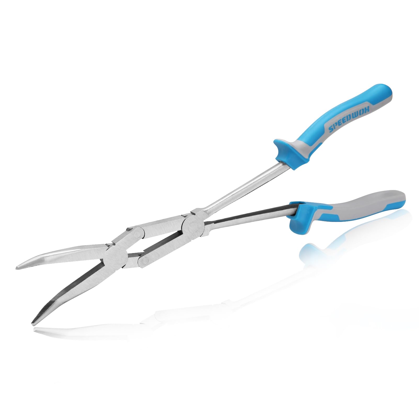 SPEEDWOX 13-Inch Dual Pivot Pliers Bent Long Nose Dual Material Pliers Double Joint Bent Long Nose Plier Long Reach Needle Nose Pliers Extra Reach Compound Action
