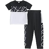 Yoxindax Kid Boy Clothes Geometric Printed Color Blocking Top Summer Long Pants 2PC Summer Outfit Set