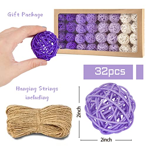 DomeStar Decorative Balls Centerpiece Bowls, 32PCS Purple Rattan Balls