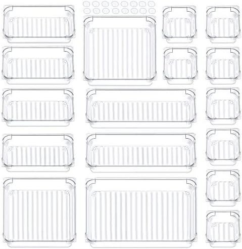 Giom 17 Pack Drawer Organizer, Makeup Organizers for Bathroom, Clear Acrylic Organization Divider, Small in Drawer Organizers for Bedroom Office Home
