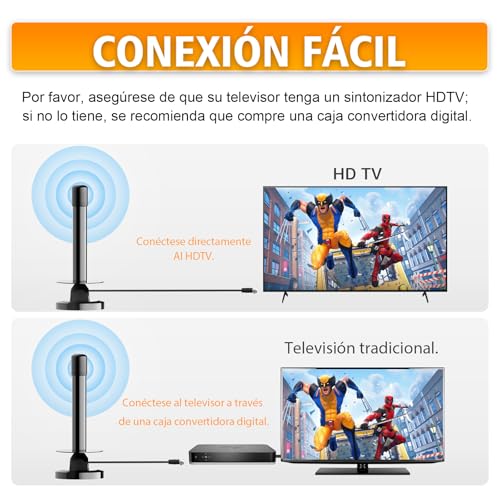 Antena TV Interior Potente para Smart TV – Antena TDT Digital HD 4K/1080P con Recepción 360° Omnidireccional, Base Magnética Estable, Compatible con DVB-T2/DVB-T y HDTV, Fácil Instalación, Sin Cuotas