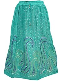 Mogul Womens Skirt Sequin Paisley Printed Hippie Gypsy Beach Skirts S/M