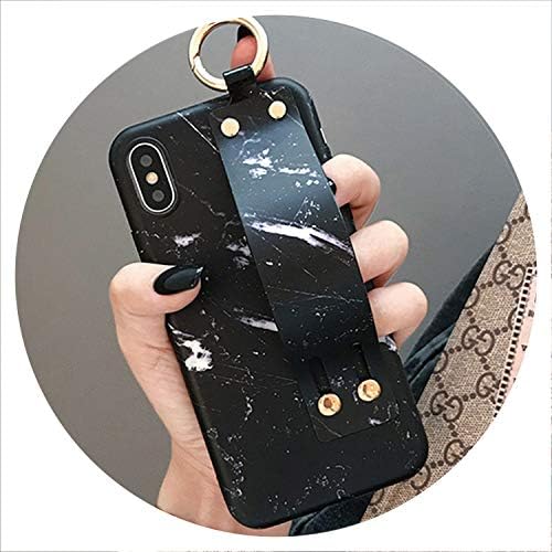 Marble Case for iPhone Xs Max XR X 6 6S 7 8 Plus Marble Hand Wrist Strap Ring Stand Silicone Cover Case for iPhone Xs Max,Black,for iPhone 8 Plus
