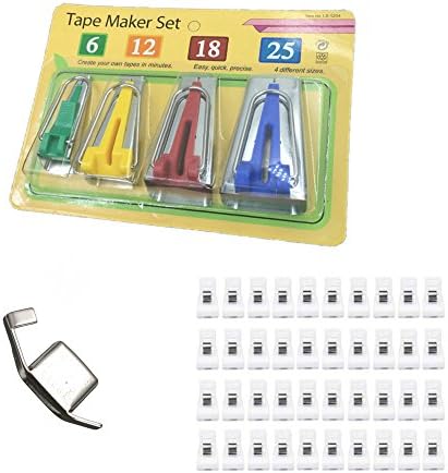 VALUE PACK - Bias Tape Maker Set of 4 Size, 40 Sewing Clips (clear) and Magnetic Seam Guide - Quilting Sewing Supplies - Quilting Bundle Kit - Sewing Accessories and Notions