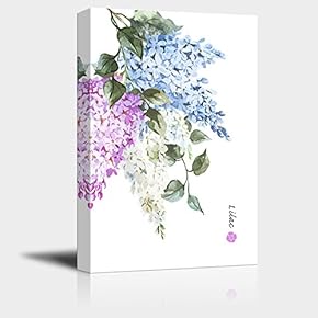 Canvas Wall Art - Blue Pink and Whiet Lilac Flowers - Giclee Print Gallery Wrap Modern Home Art Ready to Hang - 12x18 inches