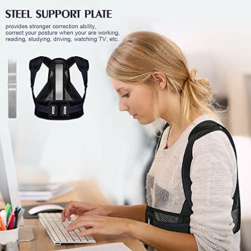 oneday Back Brace Posture Corrector for Men and Women with Replaceable Support Plates, Adjustable and Breathable Back Support for Back, Neck and Shoulder Pain Relief, Black