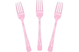 SietDESEO 50 PCS Light Pink Plastic Forks Baby Pink Forks Disposable Utensils Heavy Duty Disposable Cutlery for Birthday Wedding Baby Shower Bridal Shower Plastic Silverware