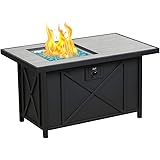 BALI OUTDOORS 42 inch 50,000 BTU Rectangular Propane Gas Fire Pit Table with Fire Glass and Table Lid , Fire Pits Outdoor for