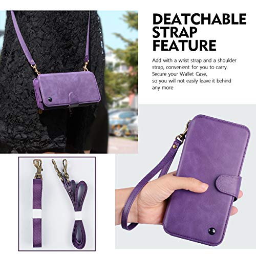 iPhone Wallet Case for XR, CORNMI Zipper PU Leather Purple Wallet Case Cover Credit Card Holder Slot Cases with Kickstand Flip Folio Cover for iPhone XR 6.1" - Thumbnail 2