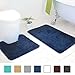 MAYSHINE Bath Mat Pedestal Set and 2 Piece Toilet Bathroom Rug Non Slip Machine Washable Soft Microfiber - Dark Blue 20x31 20x20U Inches
