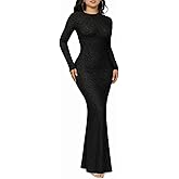 acelyn Women’s Elegant Floral Bodycon Maxi Dress Formal Long Sleeve Mock Neck Wedding Guest Party Cocktail Dress